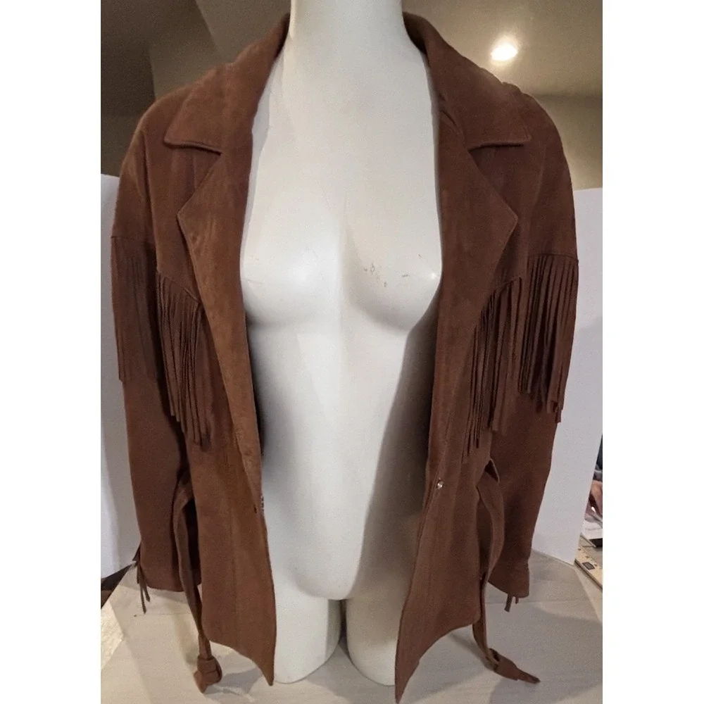 Vintage Vakko Leather Fringe Western Jacket Womens S Brown Western Cowgirl - Picture 8 of 15